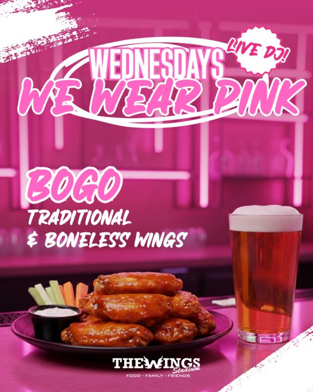 Double the wings. Same price. 💕🍗

BOGO wings every Wednesday
Traditional & Boneless · LIVE DJ

📍 5000 Pecan Blvd, McAllen, TX
👉 Don’t miss it

#BOGOWings #RGVBars #TheWingsStadium