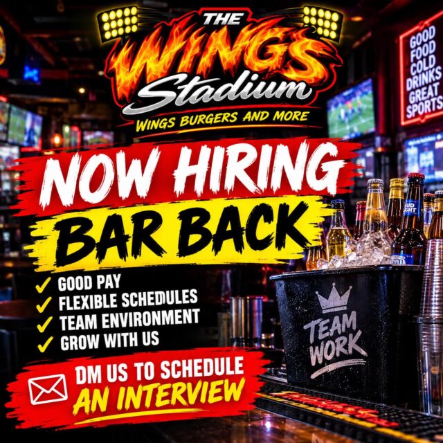🏈🔥 NOW HIRING – BAR BACKS! 🔥🏈
Want to be part of an exciting team? The Wings Stadium Sports Bar is looking for hardworking, energetic, and motivated Bar Backs to join our team!
🍻 Help keep the bar running smoothly
🔥 Fast-paced, fun sports bar environment
🤝 Great team atmosphere
📩 DM us today to schedule an interview!
Come join the team and be part of the action at The Wings Stadium!
#NowHiring #BarBacks #TheWingsStadium #McAllenTX #SportsBar #JoinOurTeam