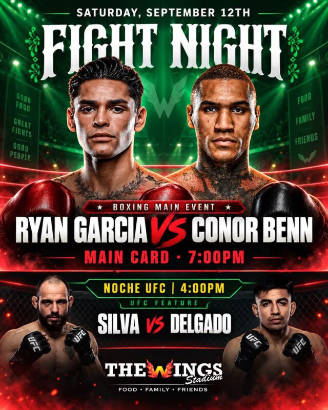 Saturday is a doubleheader. 🔥🔥🔥

Noche UFC kicks off at 4PM with Silva and Delgado, then Garcia and Benn take the main card at 7PM. Both fights, every screen, one seat.

Get here early and claim a good spot.

📍 The Wings Stadium · 5000 Pecan Blvd · McAllen

#thewingsstadium #fightnight #mcallentx