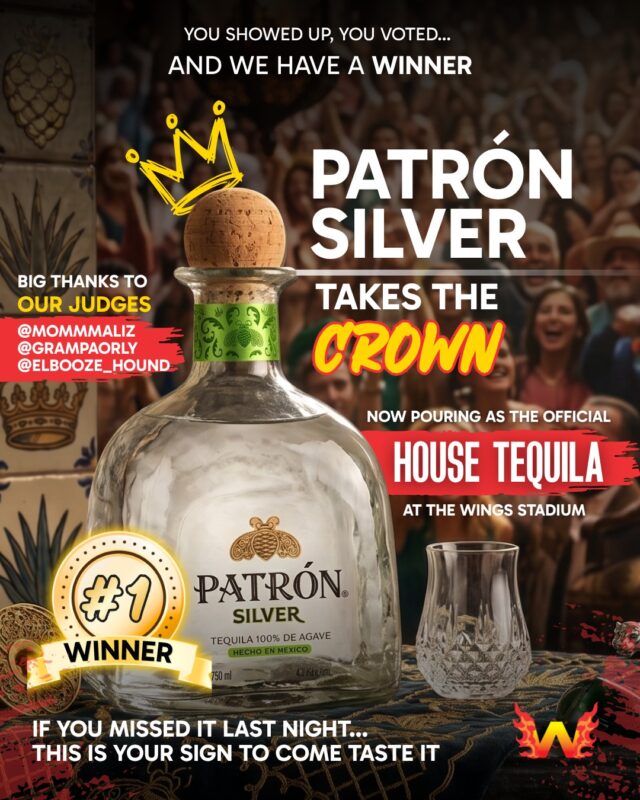 You showed up. You voted. And now—it’s official. 👑🥃

Patrón Silver takes the crown.

After a true blind tasting—no labels, no bias—only one stood out. And McAllen made the call.

Big thanks to our judges for bringing the taste and the standards:
@mommmaliz  @grampaorly  @elbooze_hound 🔥

Now pouring as the official house tequila at The Wing Stadium.

Missed it last night? That’s your sign. Come taste what won. 🍸

📍 5000 Pecan Blvd, McAllen, TX

#WingStadium #PatronSilver #McAllenTX #TequilaTime #McAllenEats